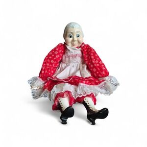 Mrs. Santa Claus Christmas Doll Porcelain Head Hair Holiday‎ Decoration